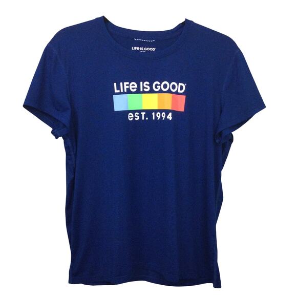 Life is Good Active Rainbow Short Sleeve Blue Graphic Crew Neck T-shirt Size M - Picture 1 of 8